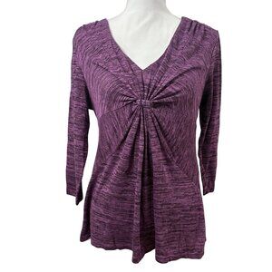 Daisy Fuentes Modern Chic Purple V-Neck Y2K Long Sleeve Contemporary Top Size L
